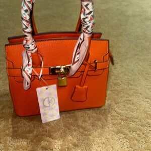Orange Mini Top-Handle Satchel with Scarf-Wrapped Handles